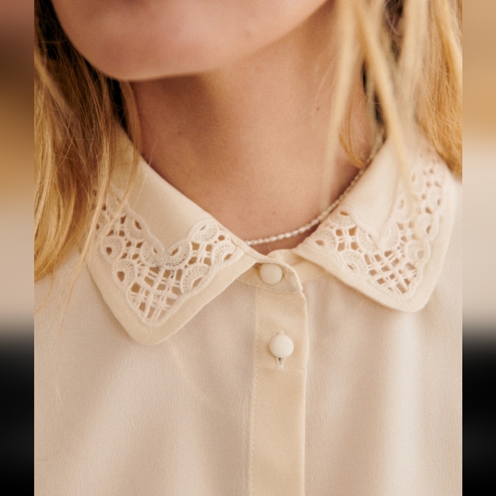 Sezane Vito Rosey Beige 100% Silk Shirt - Picture 5 of 14
